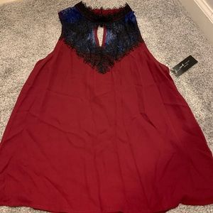 Burgundy blue black high neck tank with keyhole